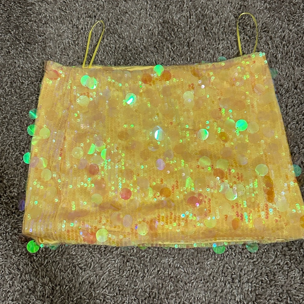 Edikted Yellow Sequin Mini Slip Dress